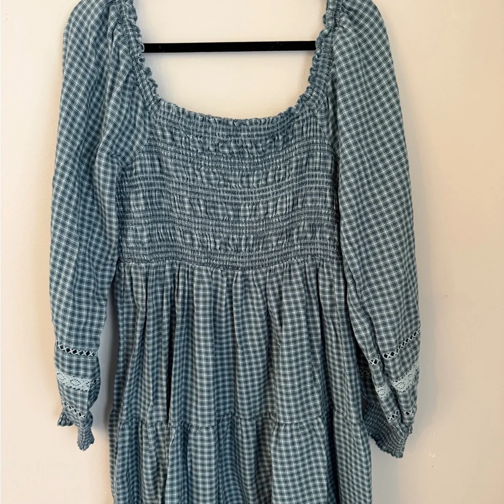 American Eagle Outfitters Blue/ Green Gingham Smocked Dress - Picture 2 of 5